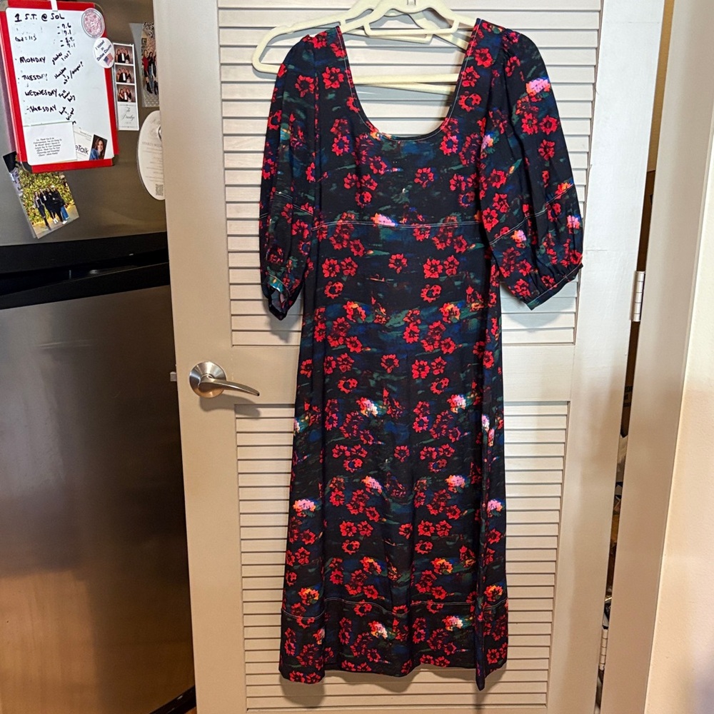 Rachel Comey Black Midi Dress with Red Floral Print